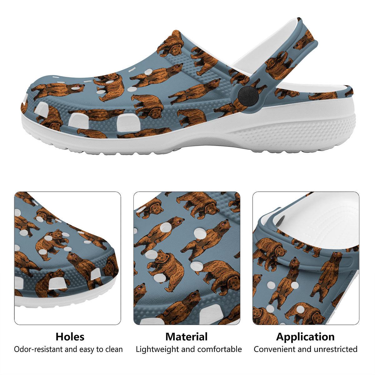 Grizzly Bear Print Pattern Clog-grizzshop