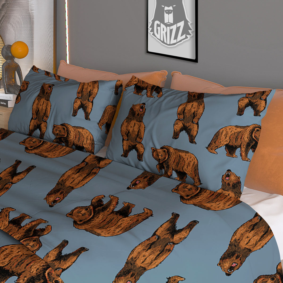Grizzly Bear Print Pattern Duvet Cover Bedding Set