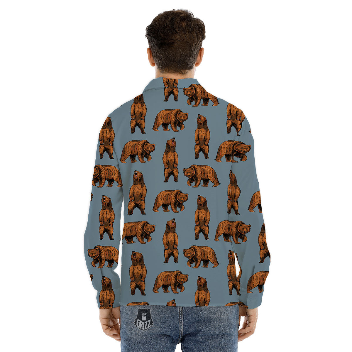 Grizzly Bear Print Pattern Men's Dress Shirts-grizzshop
