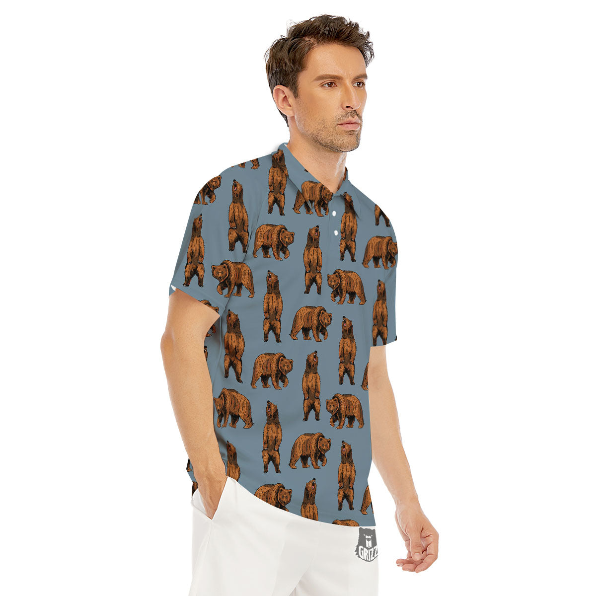 Grizzly Bear Print Pattern Men's Golf Shirts-grizzshop