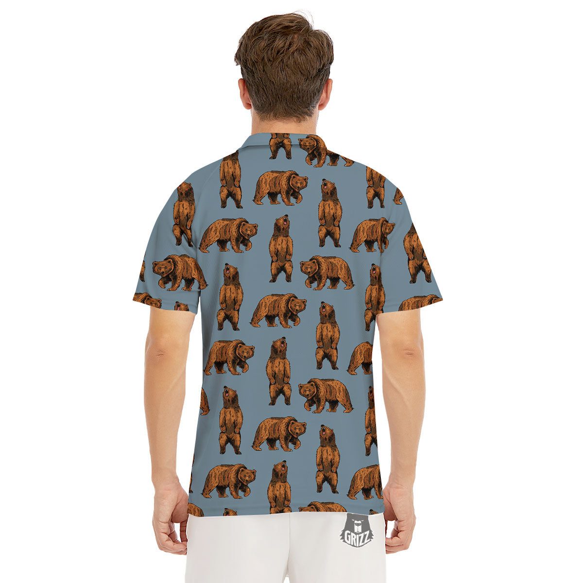 Grizzly Bear Print Pattern Men's Golf Shirts-grizzshop