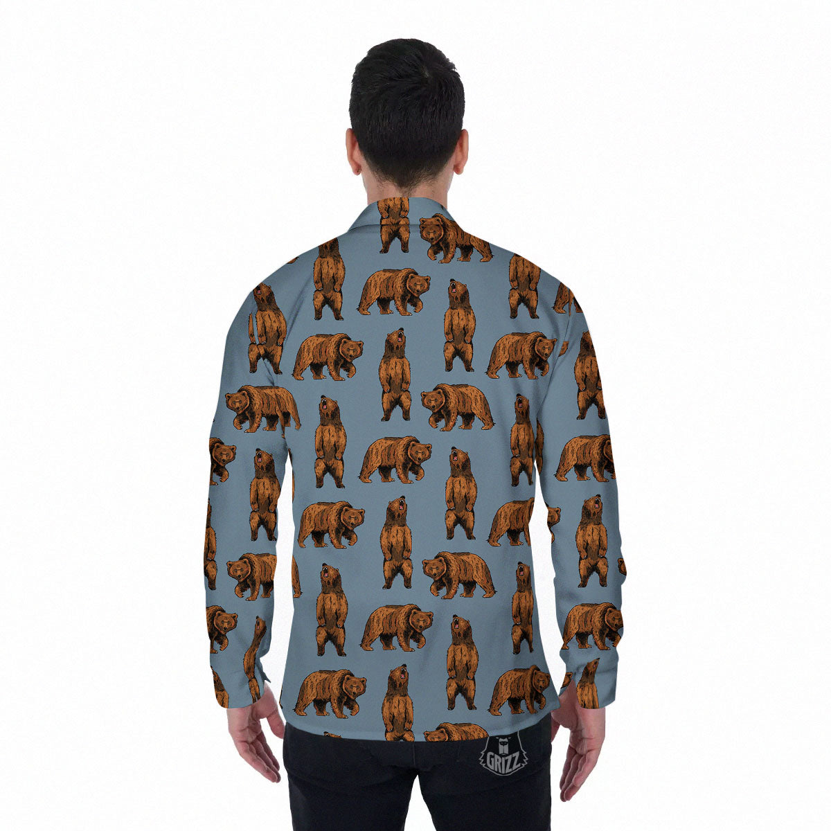Grizzly Bear Print Pattern Men's Long Sleeve Shirts-grizzshop