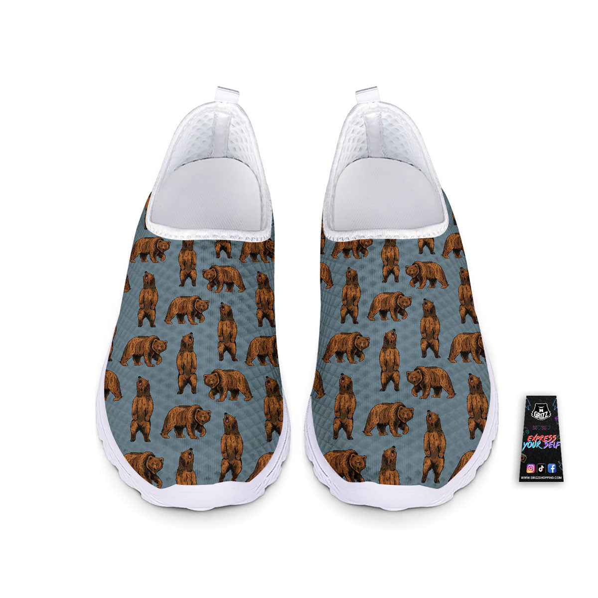 Grizzly Bear Print Pattern Nurse Shoes-grizzshop