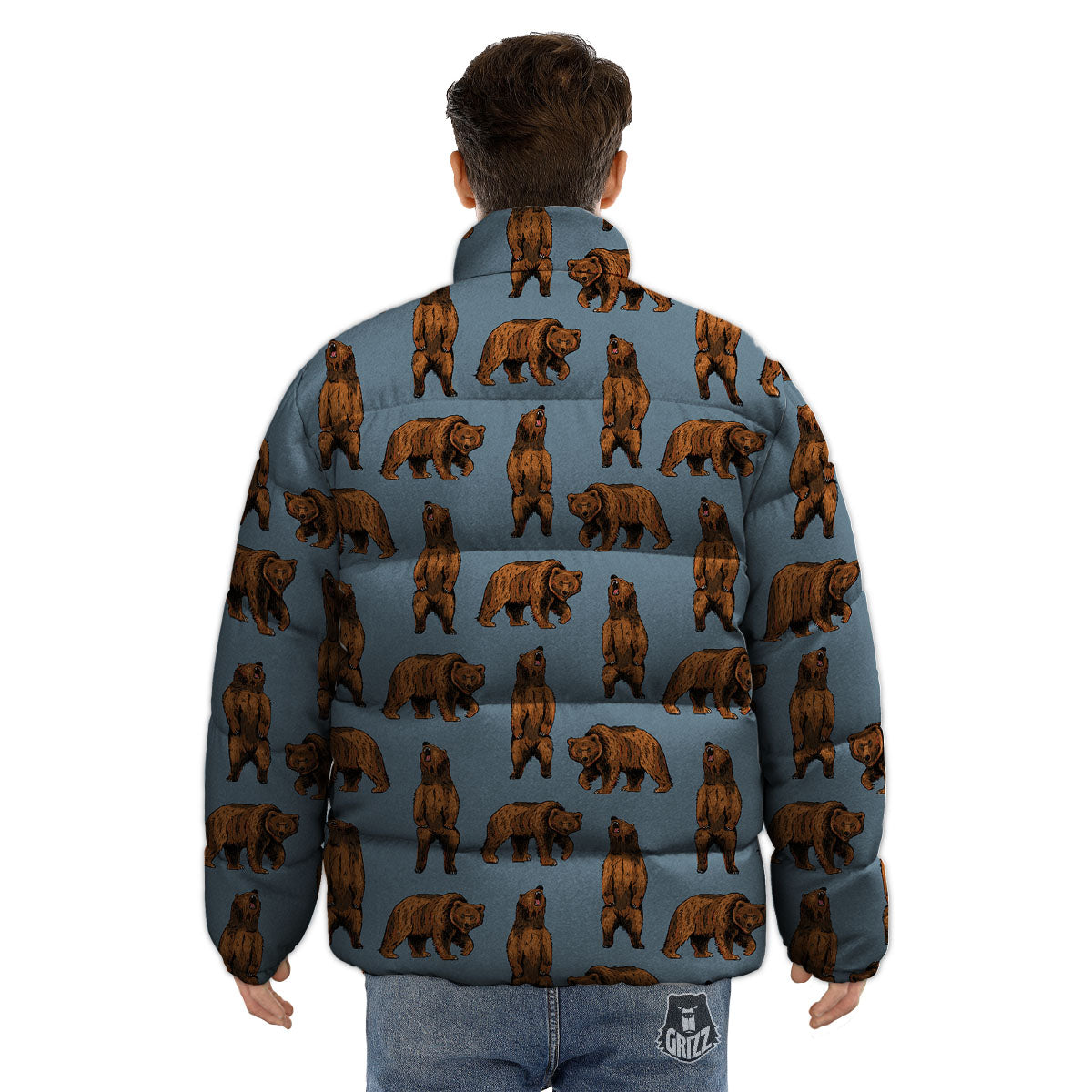 Grizzly Bear Print Pattern Puffer Jacket-grizzshop
