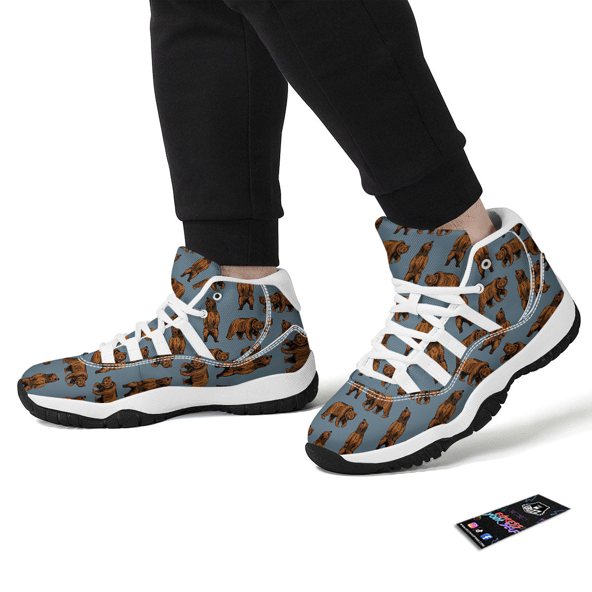 Grizzly Bear Print Pattern White Bball Shoes-grizzshop