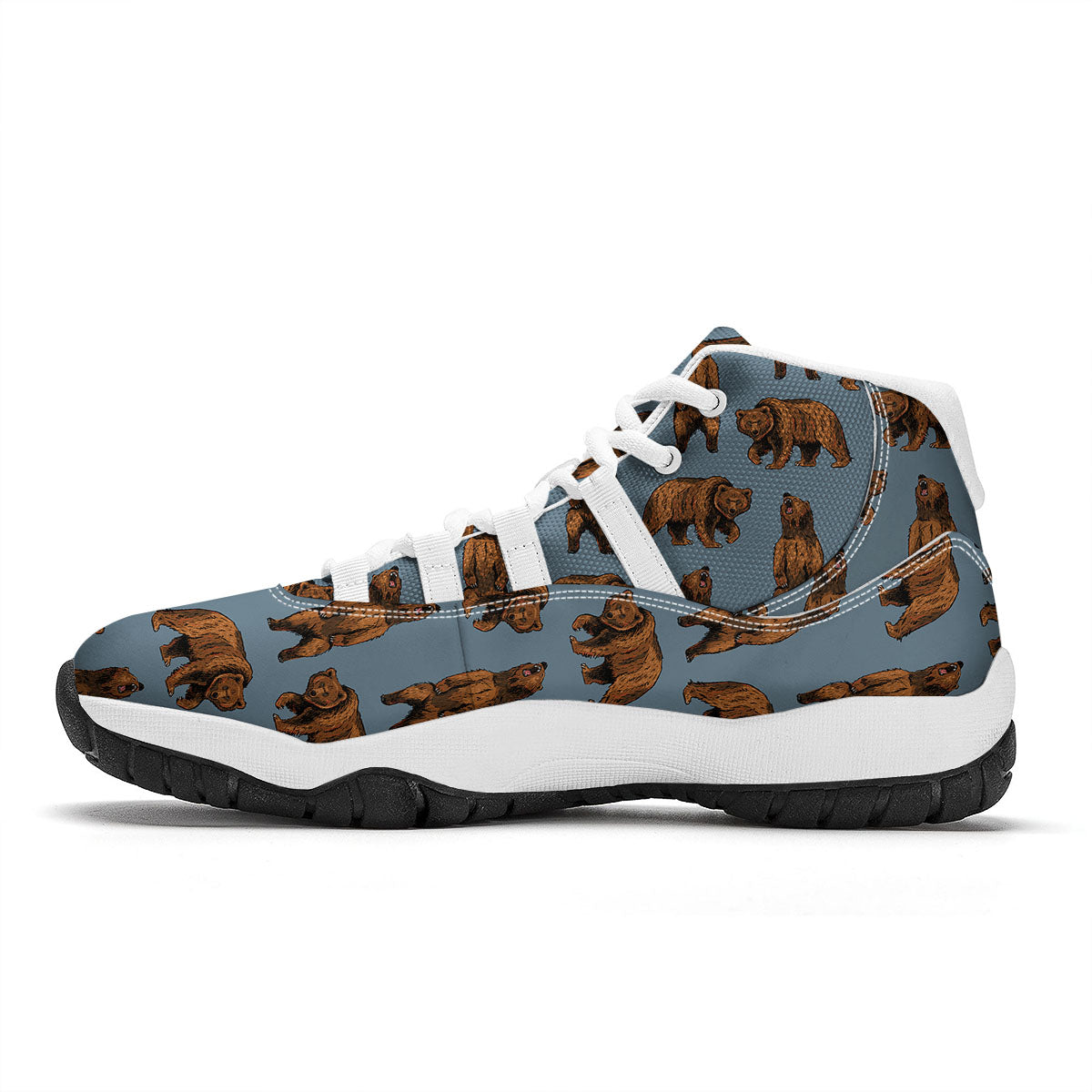 Grizzly Bear Print Pattern White Bball Shoes-grizzshop