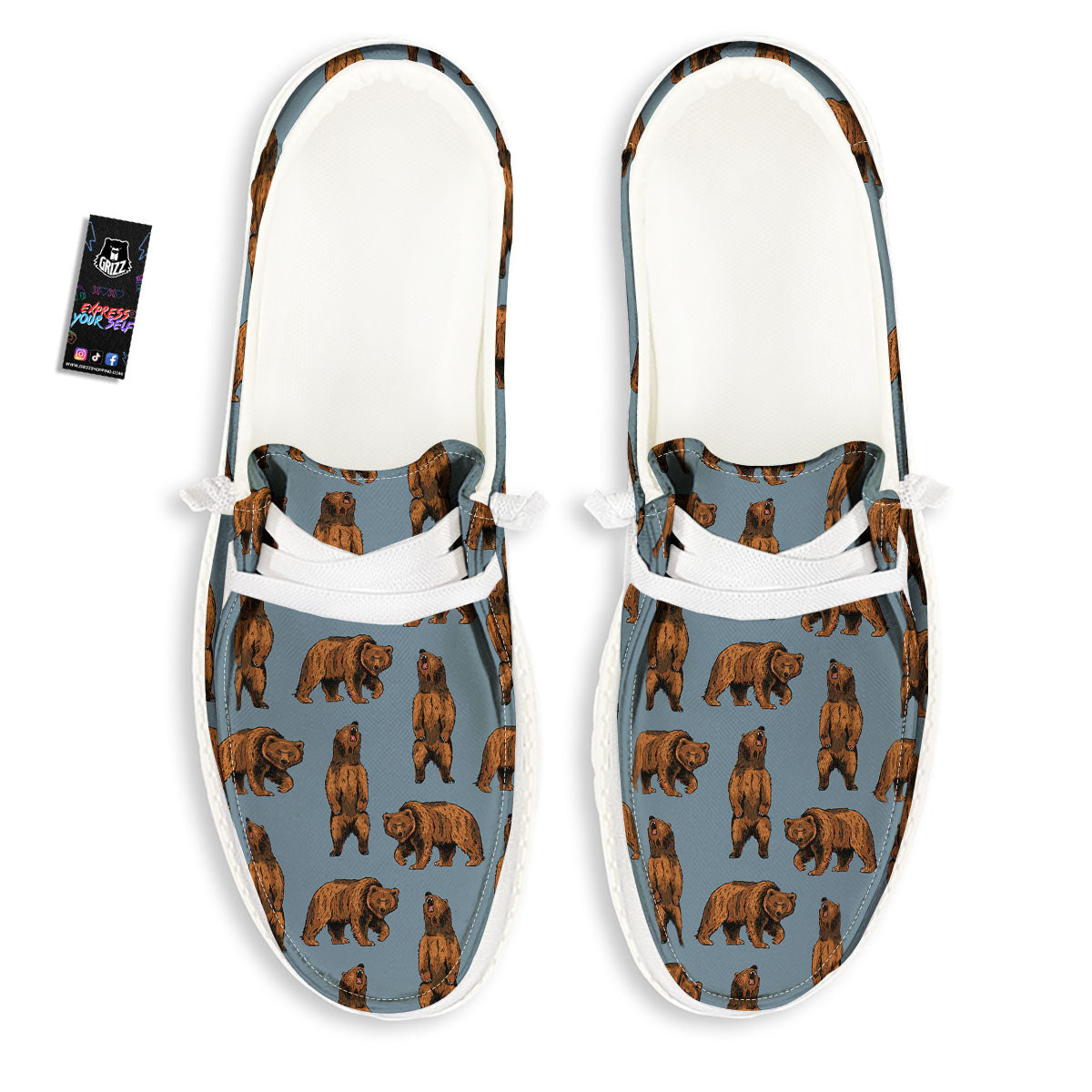 Grizzly Bear Print Pattern White Loafers-grizzshop