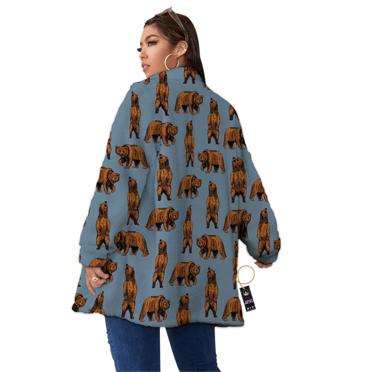 Grizzly Bear Print Pattern Women's Sherpa Jacket-grizzshop