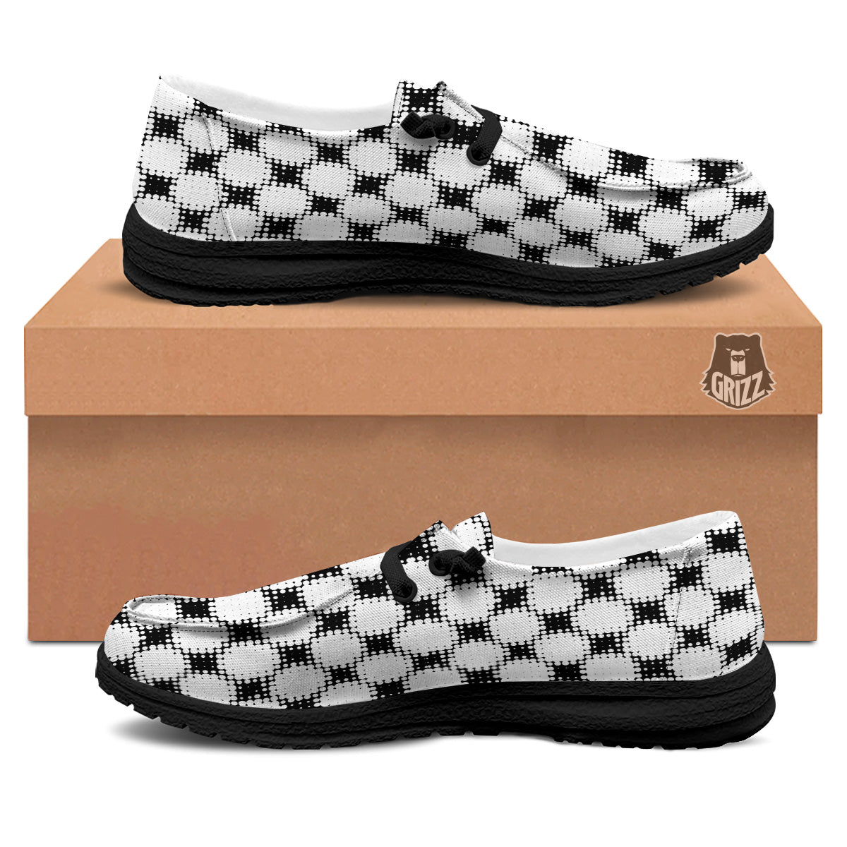 Grunge Halftone Black And White Dots Print Pattern Black Loafers-grizzshop