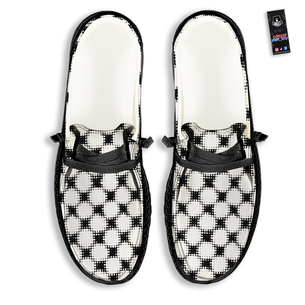Grunge Halftone Black And White Dots Print Pattern Black Loafers-grizzshop
