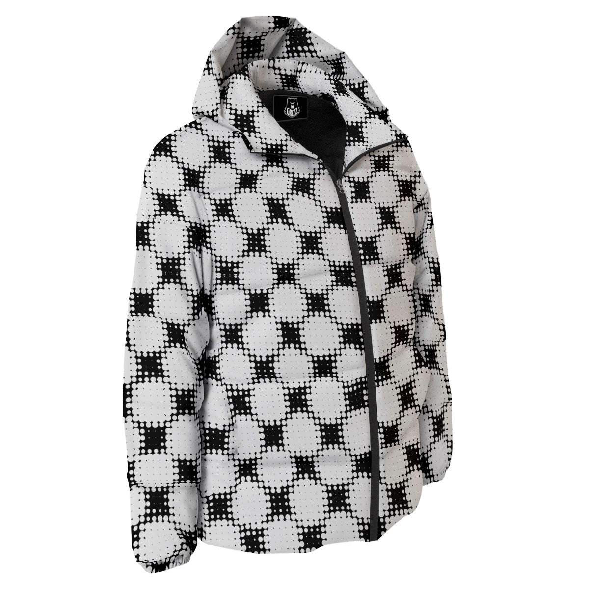 Grunge Halftone Black And White Dots Print Pattern Down Jacket-grizzshop