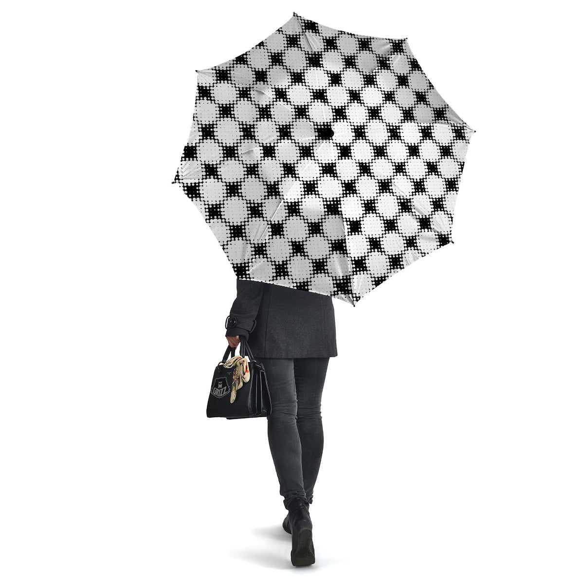 Grunge Halftone Black And White Dots Print Pattern Umbrella-grizzshop