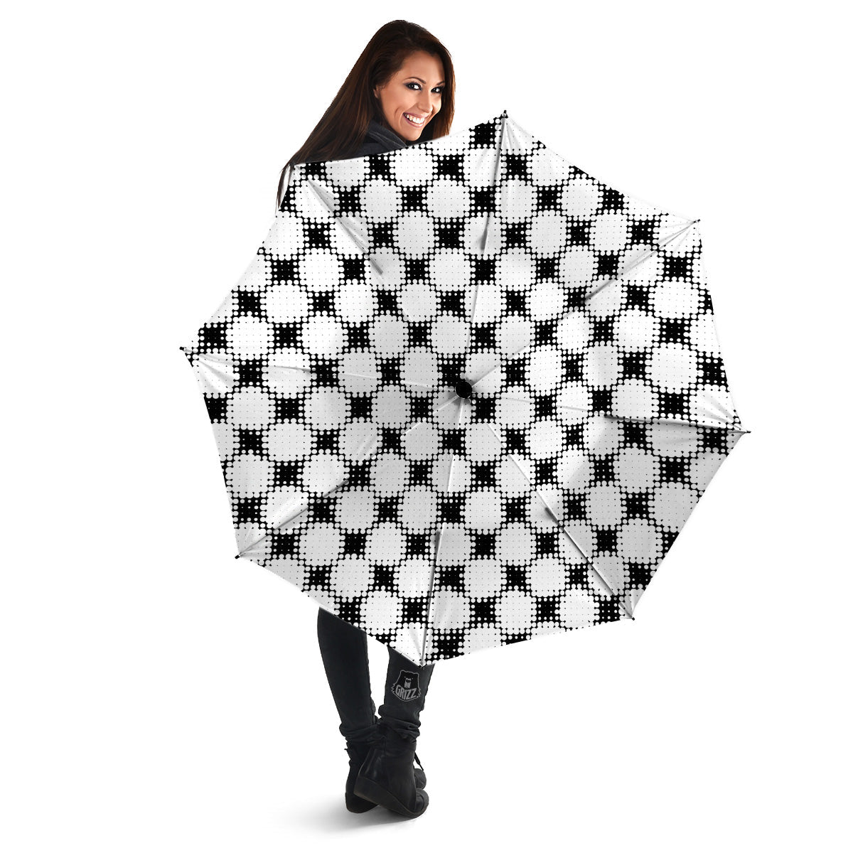 Grunge Halftone Black And White Dots Print Pattern Umbrella-grizzshop