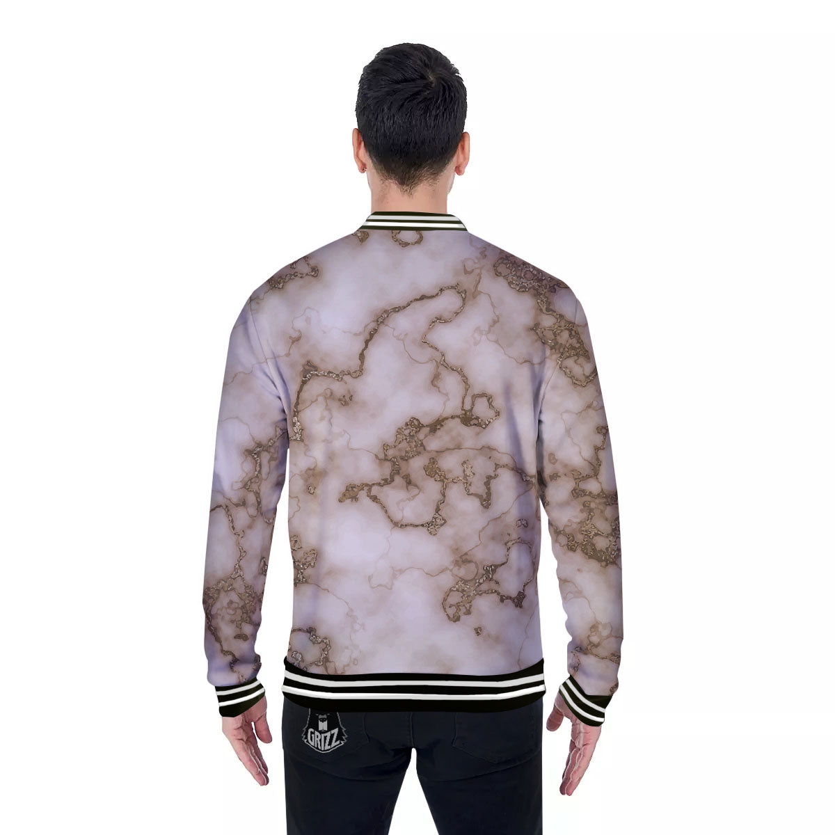 Grunge Marble White Brown Print Pattern Baseball Jacket-grizzshop