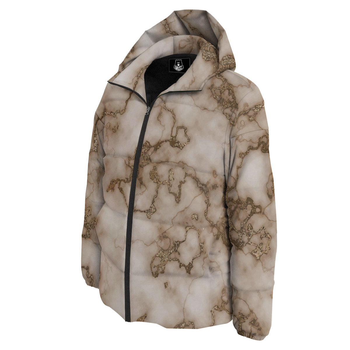 Grunge Marble White Brown Print Pattern Down Jacket-grizzshop
