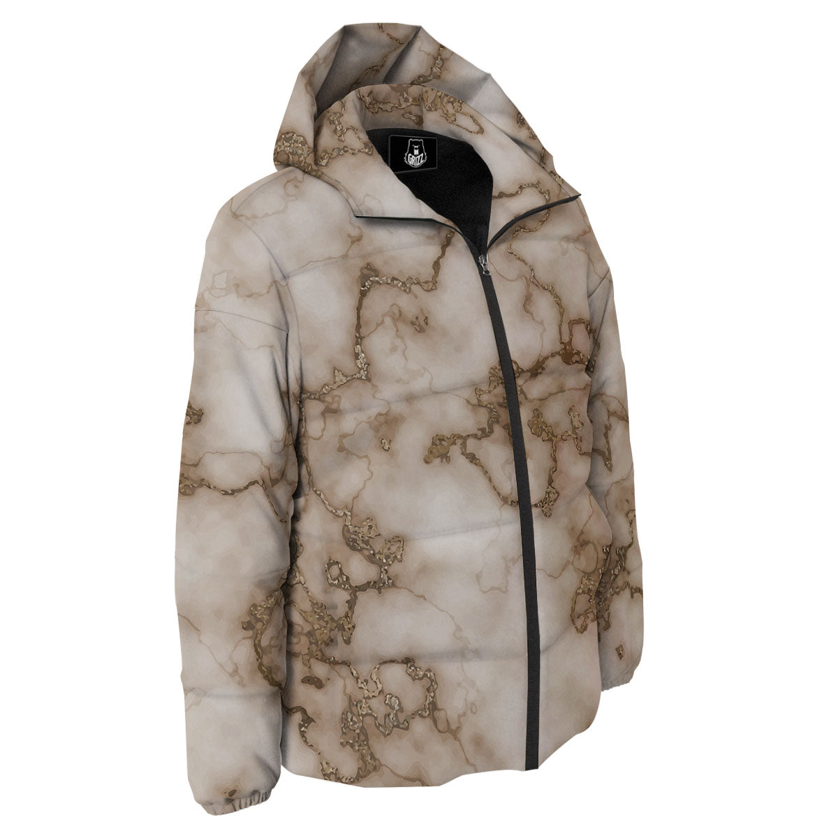 Grunge Marble White Brown Print Pattern Down Jacket-grizzshop