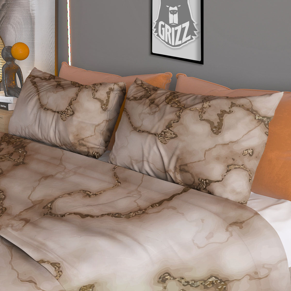 Grunge Marble White Brown Print Pattern Duvet Cover Bedding Set