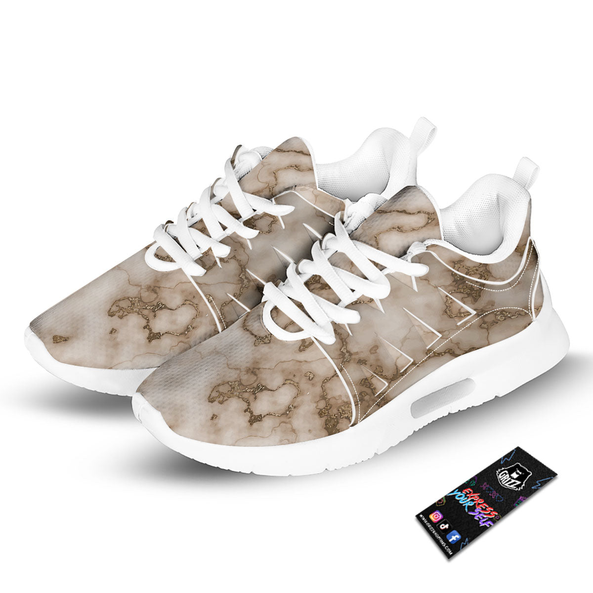 Grunge Marble White Brown Print Pattern Tennis Shoes-grizzshop