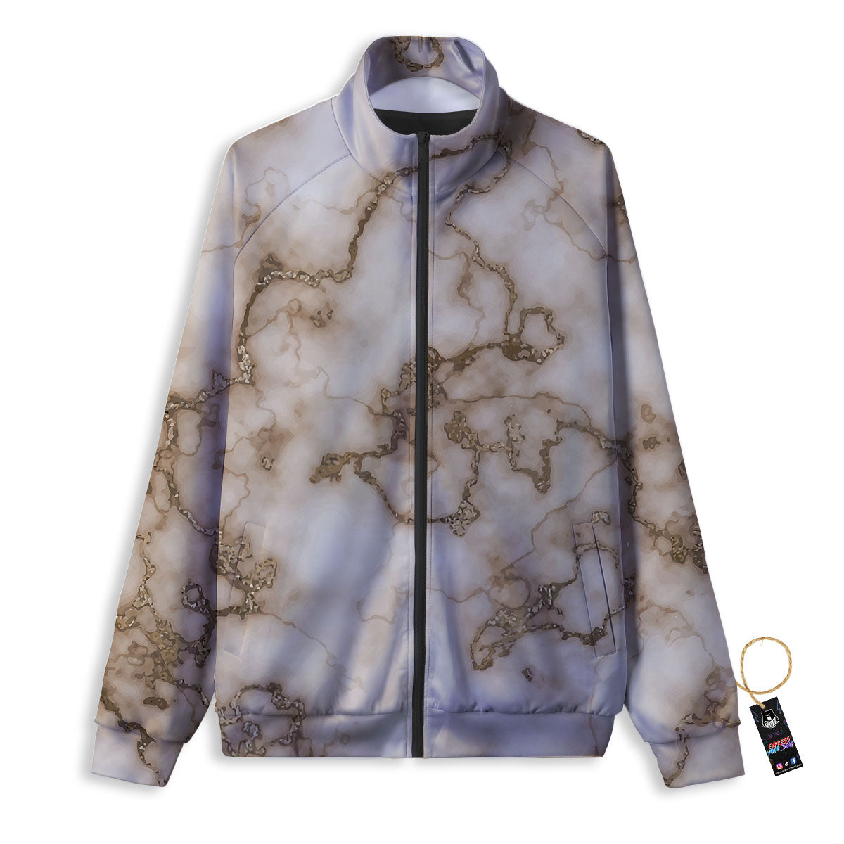 Grunge Marble White Brown Print Pattern Track Jacket-grizzshop