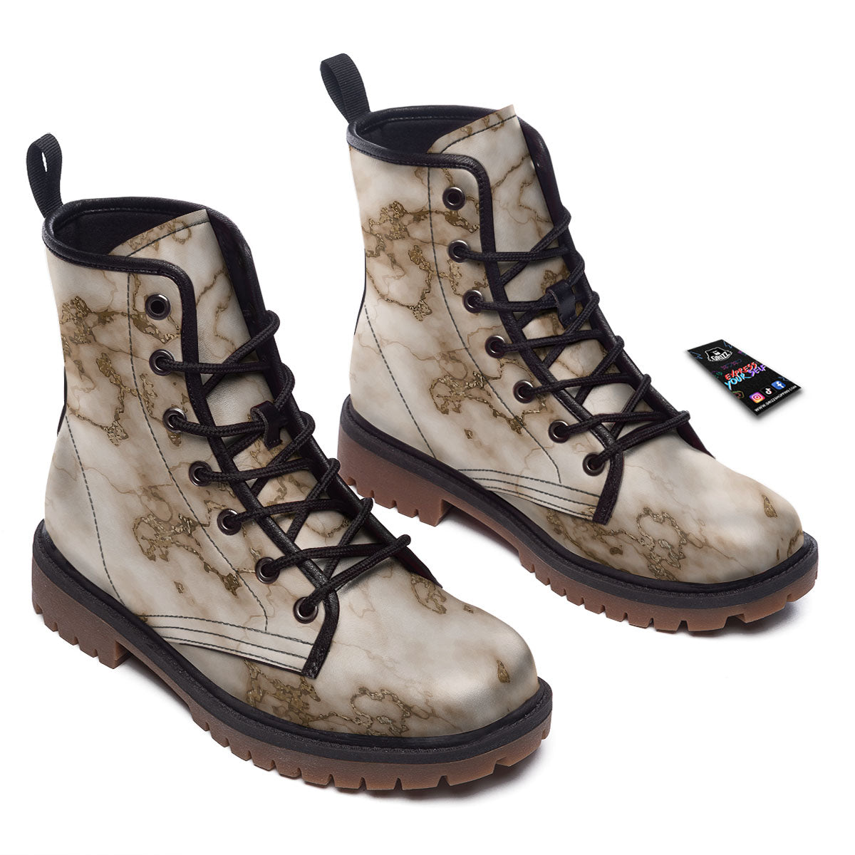 Grunge Marble White Brown Print Pattern Work Boots-grizzshop