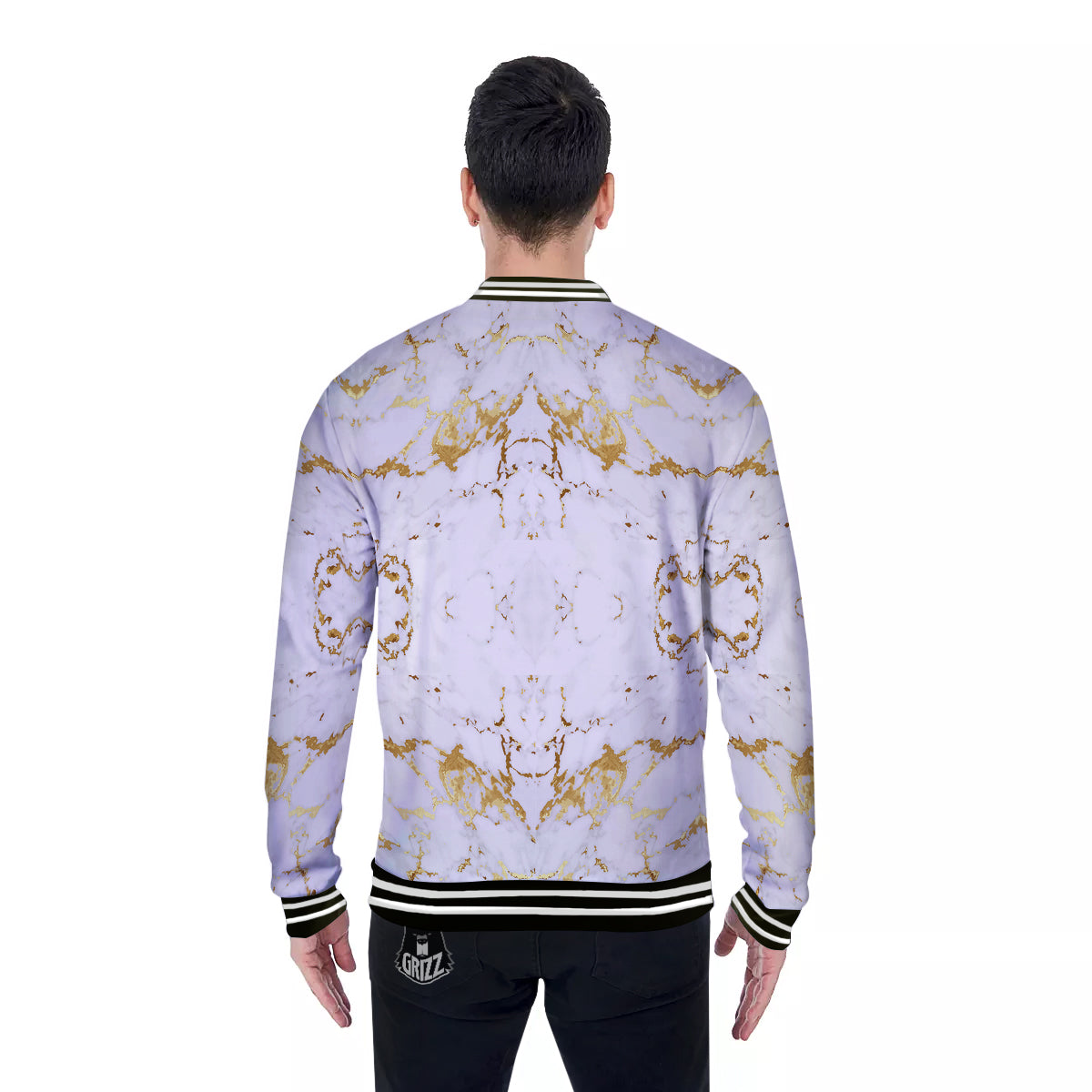 Grunge Marble White Gold Print Pattern Baseball Jacket-grizzshop