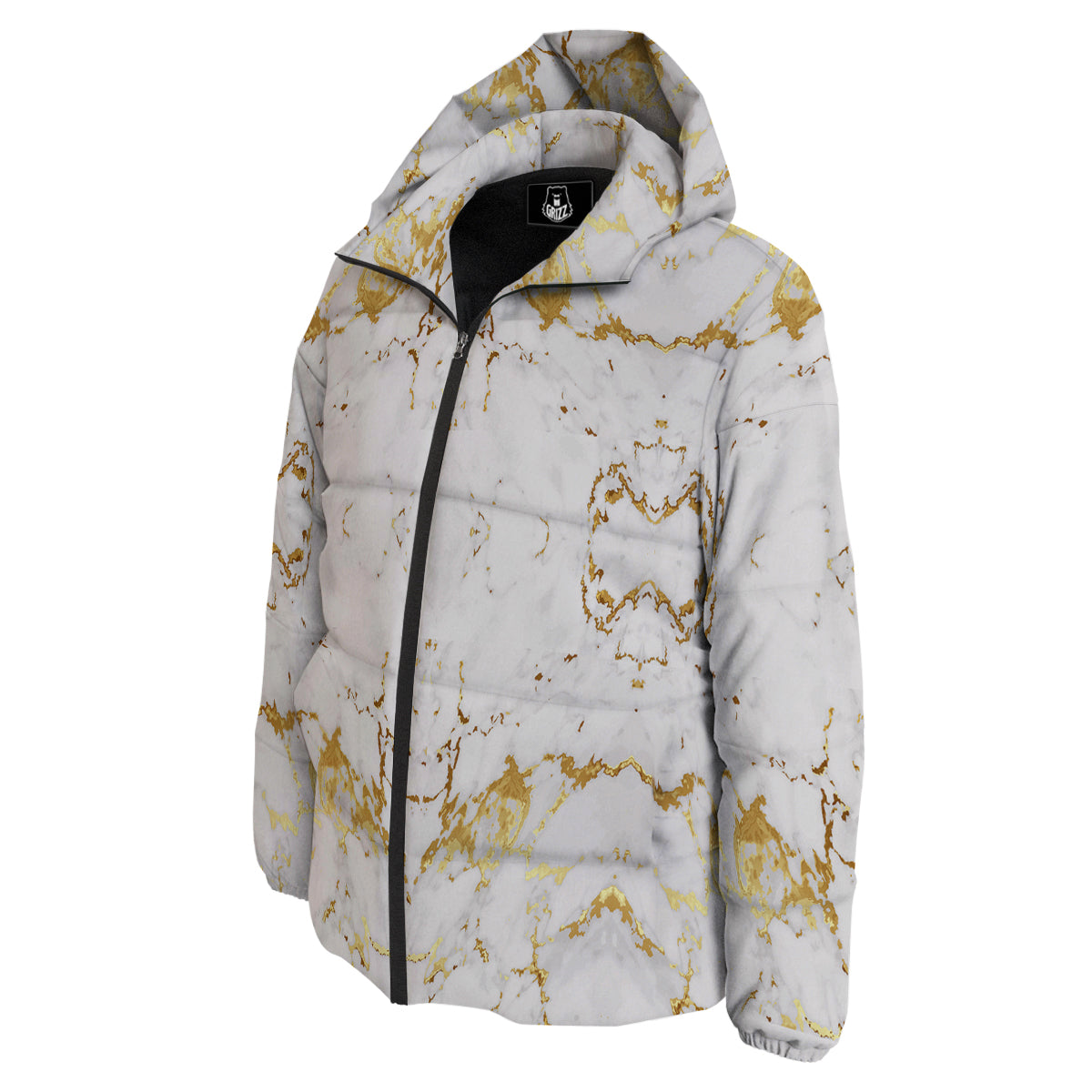 Grunge Marble White Gold Print Pattern Down Jacket-grizzshop