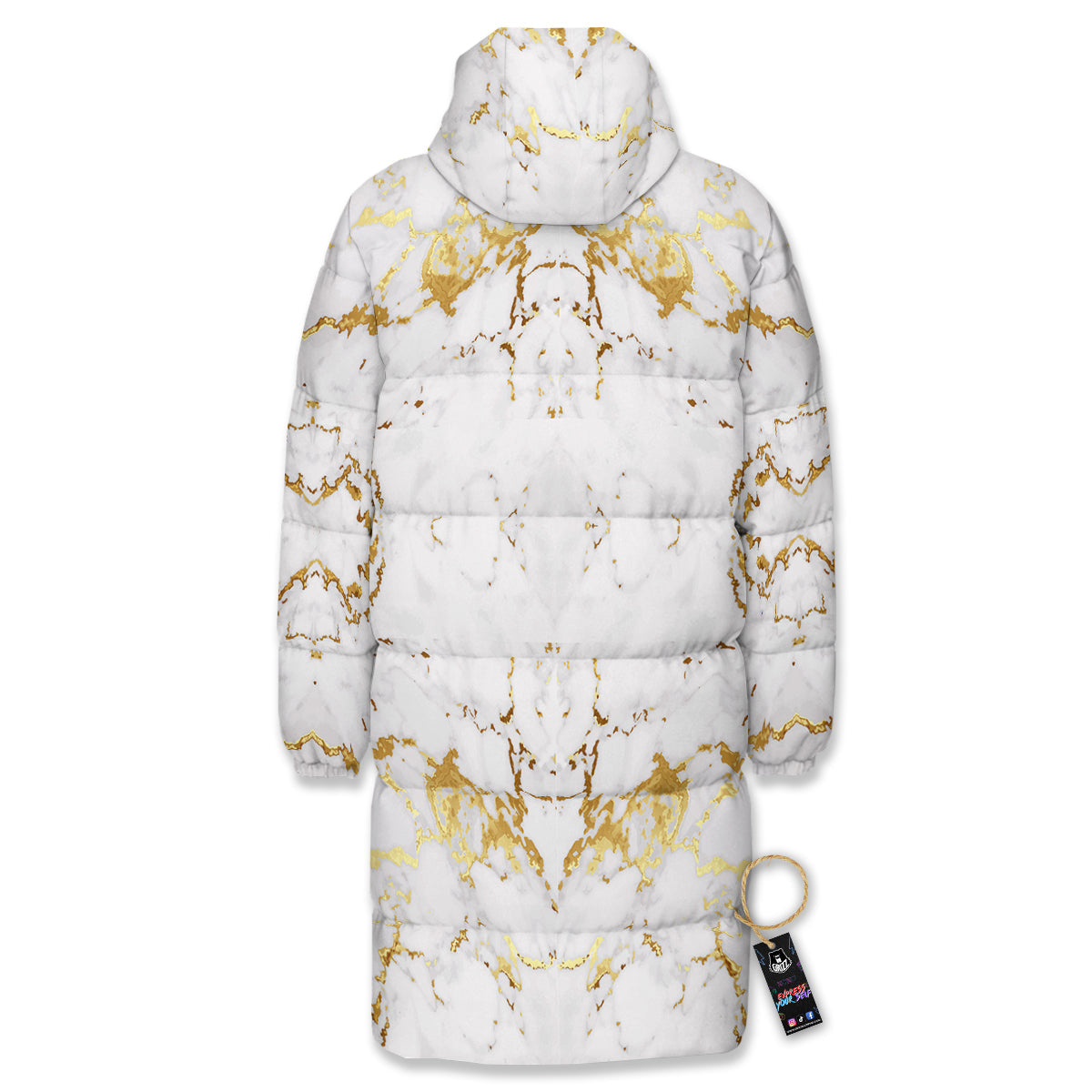 Grunge Marble White Gold Print Pattern Long Down Jacket-grizzshop