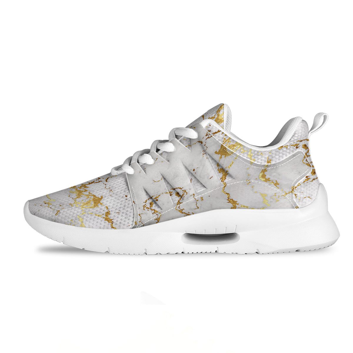 Grunge Marble White Gold Print Pattern Tennis Shoes-grizzshop