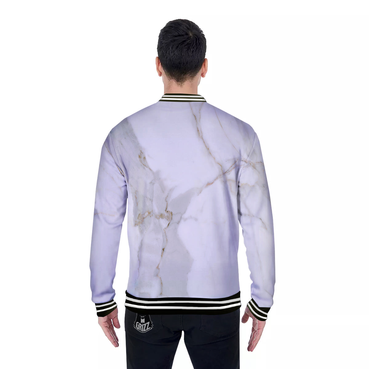 Grunge Marble White Print Pattern Baseball Jacket-grizzshop