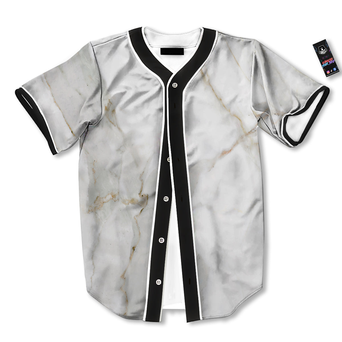 Grunge Marble White Print Pattern Baseball Jersey-grizzshop