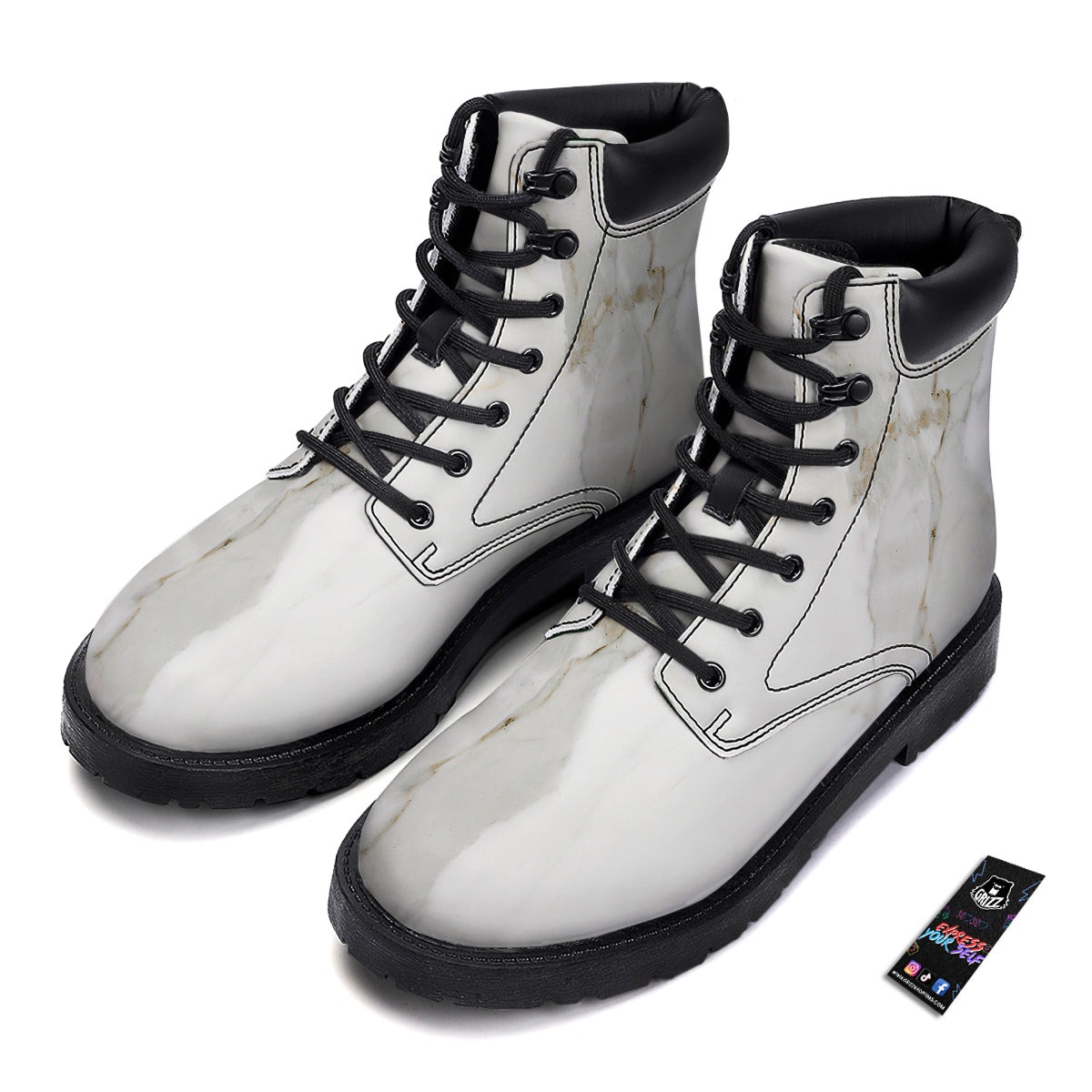 Grunge Marble White Print Pattern Boots-grizzshop