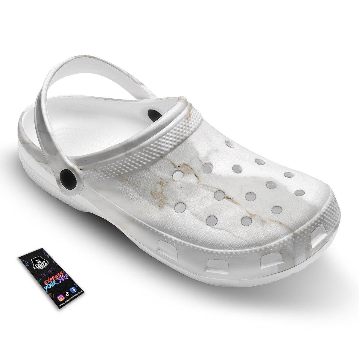 Grunge Marble White Print Pattern Clog-grizzshop