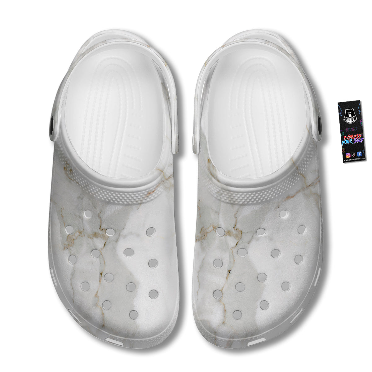 Grunge Marble White Print Pattern Clog-grizzshop