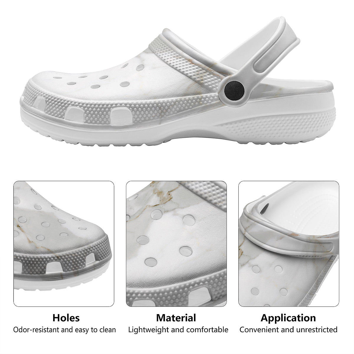 Grunge Marble White Print Pattern Clog-grizzshop