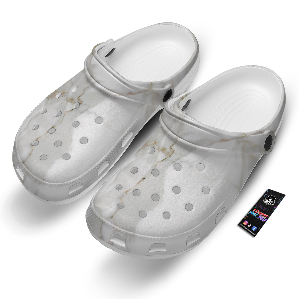 Grunge Marble White Print Pattern Clog-grizzshop