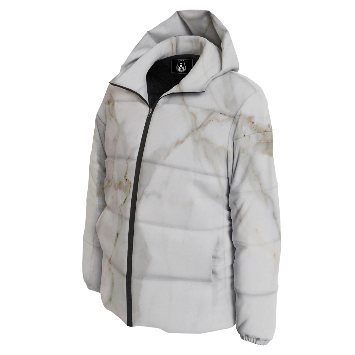 Grunge Marble White Print Pattern Down Jacket-grizzshop