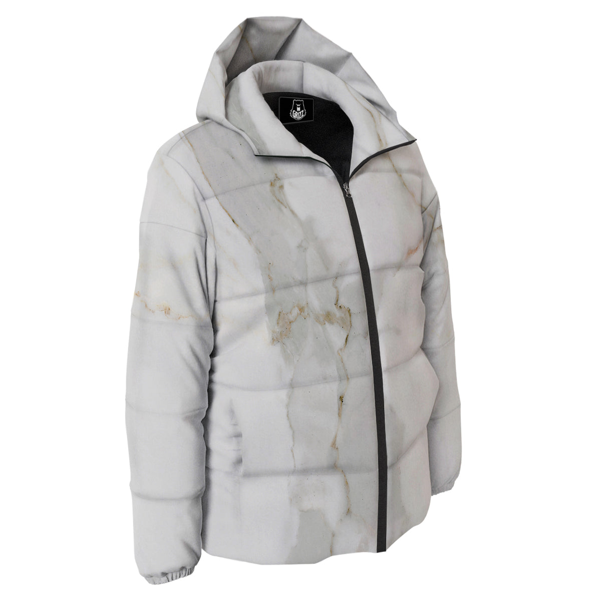 Grunge Marble White Print Pattern Down Jacket-grizzshop