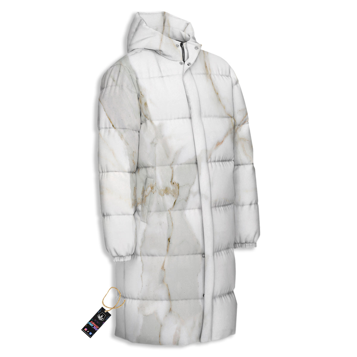 Grunge Marble White Print Pattern Long Down Jacket-grizzshop