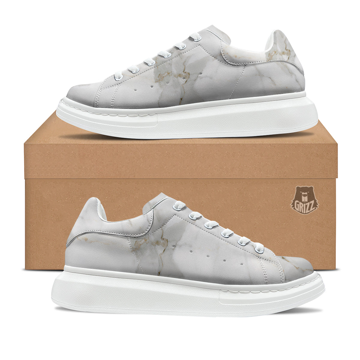 Grunge Marble White Print Pattern Platform Shoes-grizzshop
