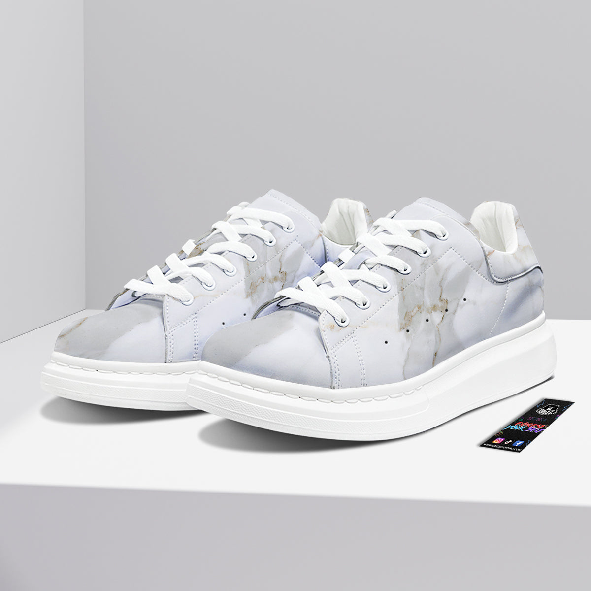 Grunge Marble White Print Pattern Platform Shoes-grizzshop