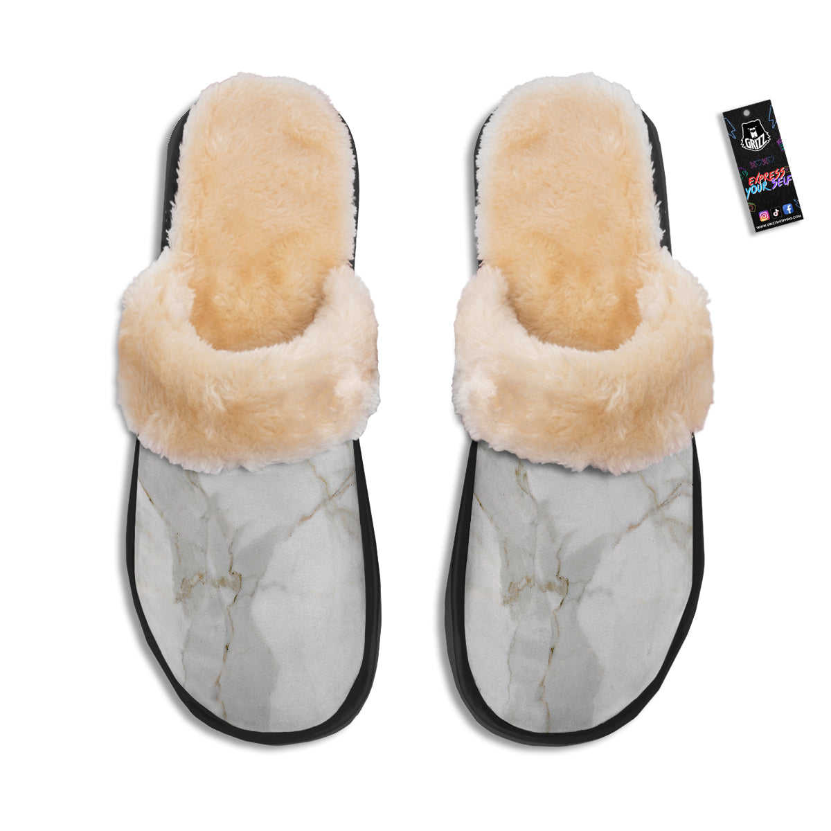 Grunge Marble White Print Pattern Slippers-grizzshop
