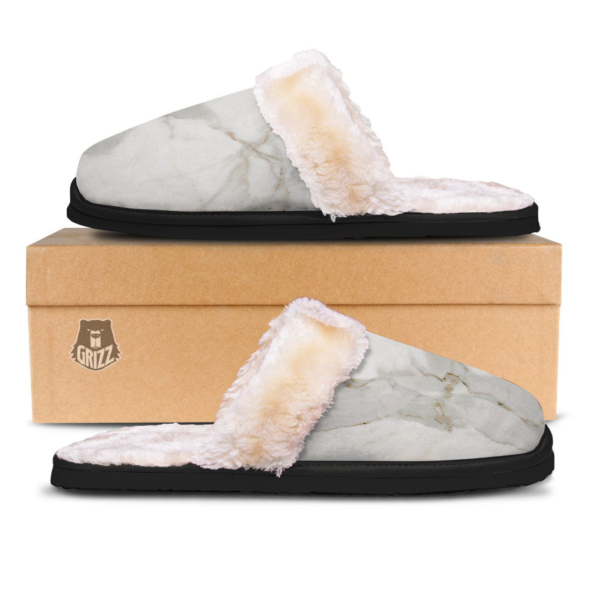 Grunge Marble White Print Pattern Slippers-grizzshop