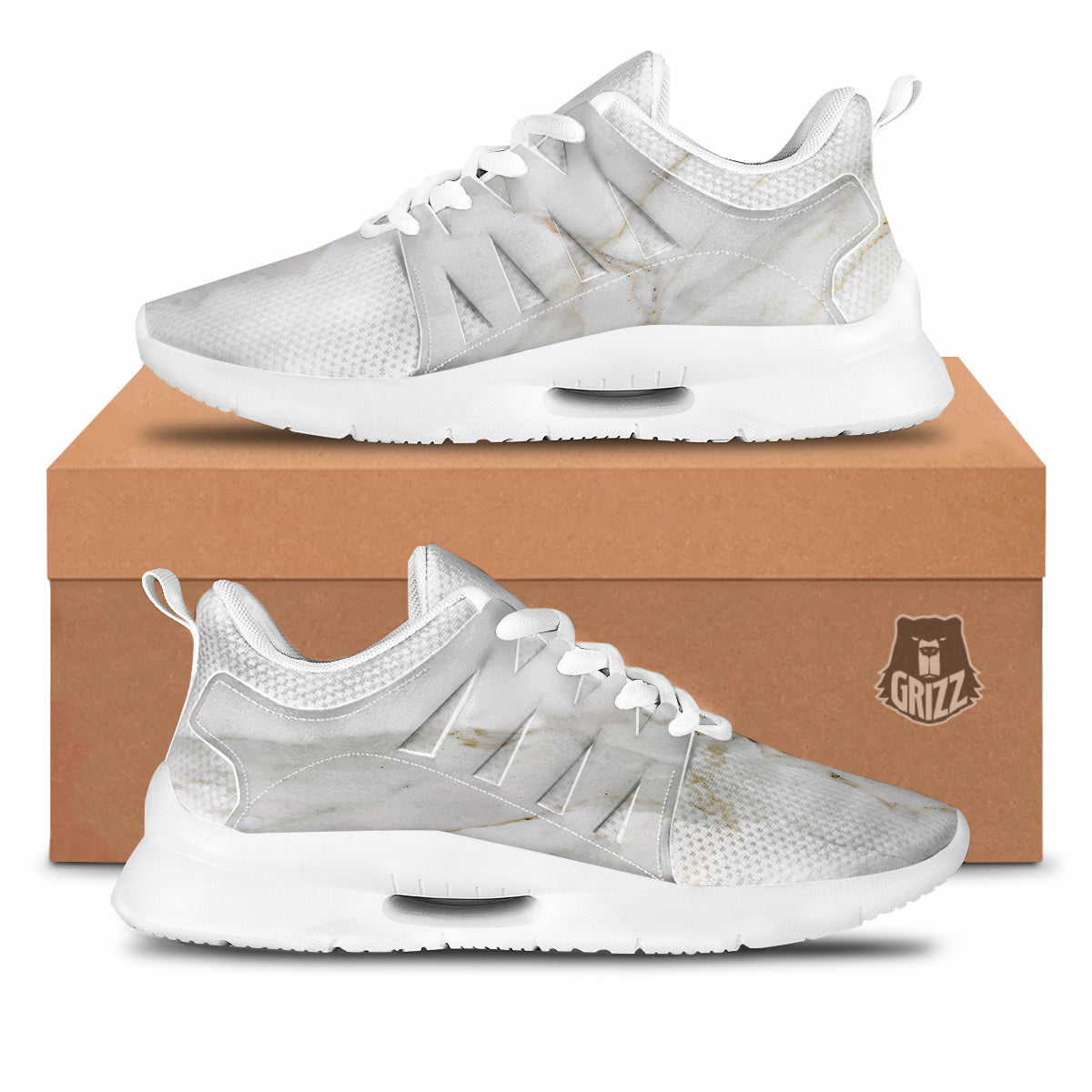 Grunge Marble White Print Pattern Tennis Shoes-grizzshop