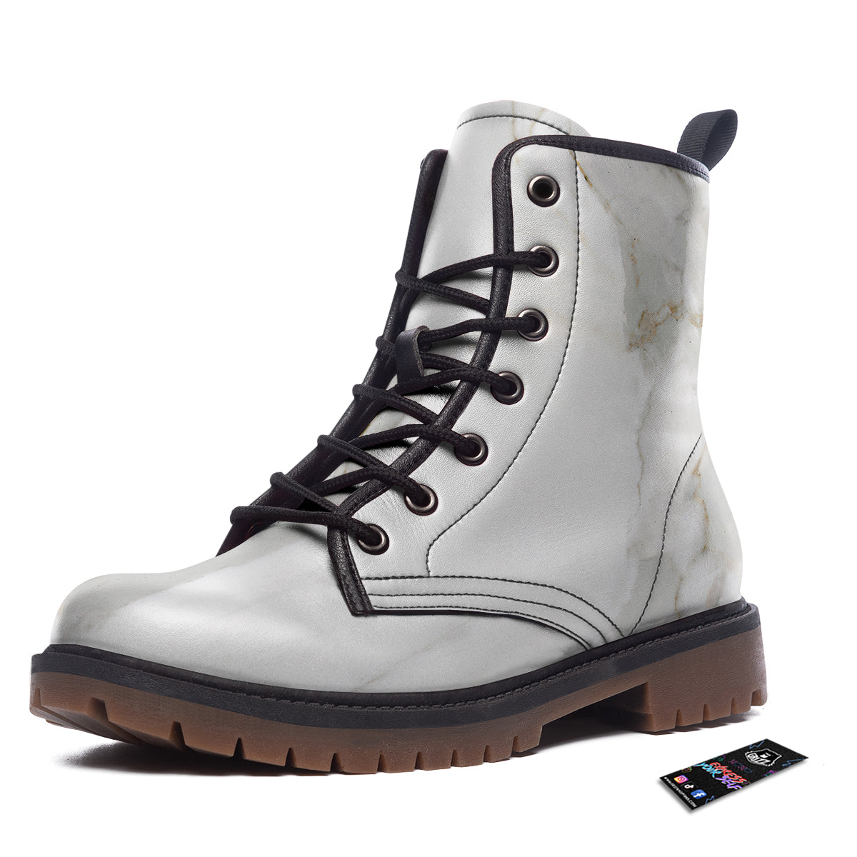 Grunge Marble White Print Pattern Work Boots-grizzshop