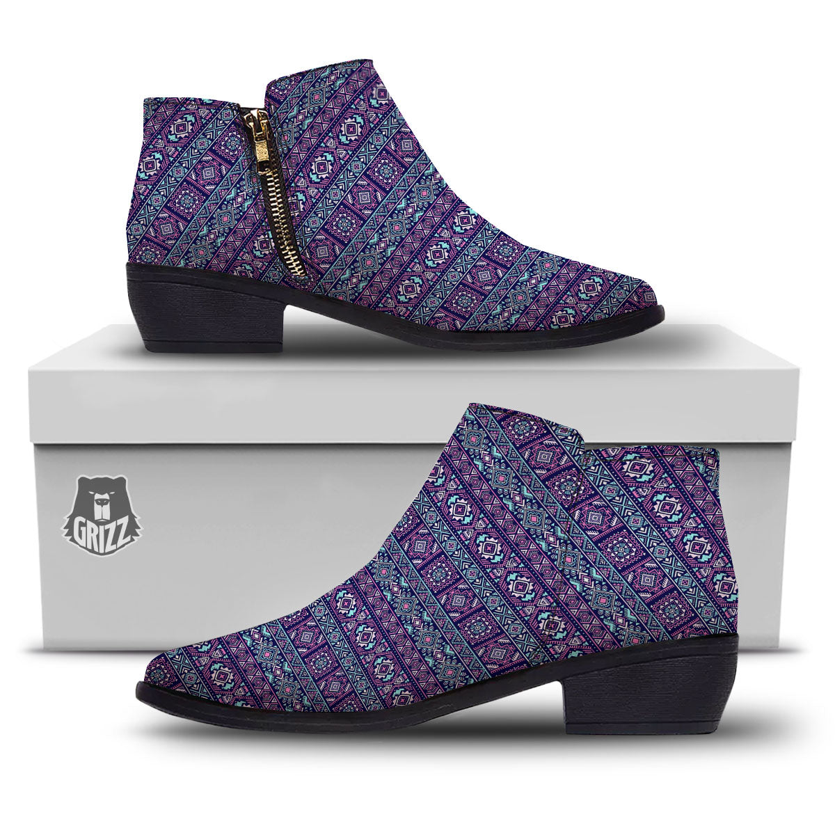 Grunge Trippy Ethnic Aztec Print Ankle Boots-grizzshop