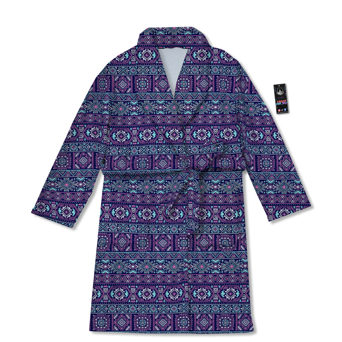 Grunge Trippy Ethnic Aztec Print Bathrobe-grizzshop