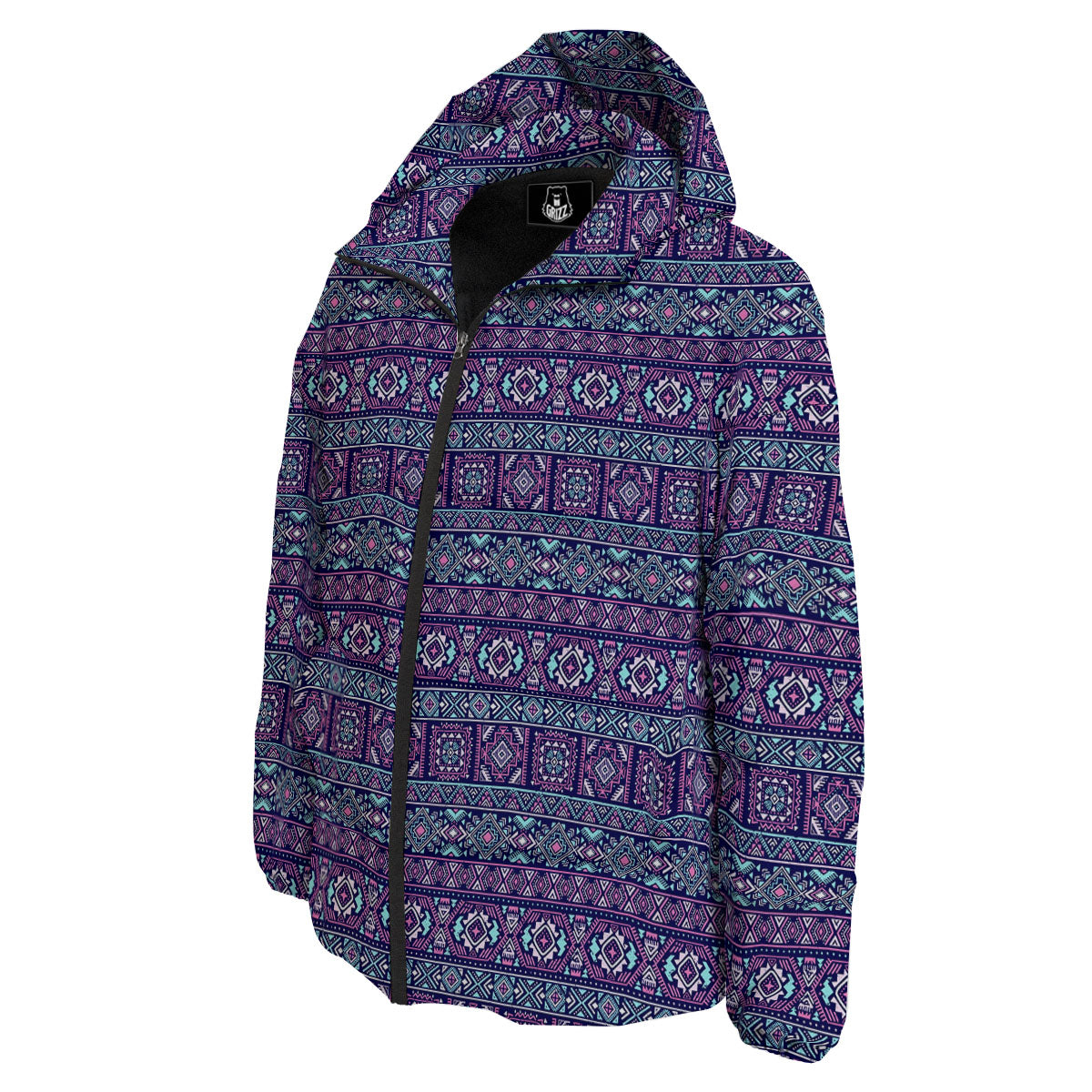 Grunge Trippy Ethnic Aztec Print Down Jacket-grizzshop