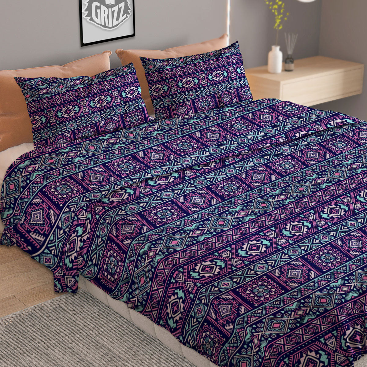 Grunge Trippy Ethnic Aztec Print Duvet Cover Bedding Set