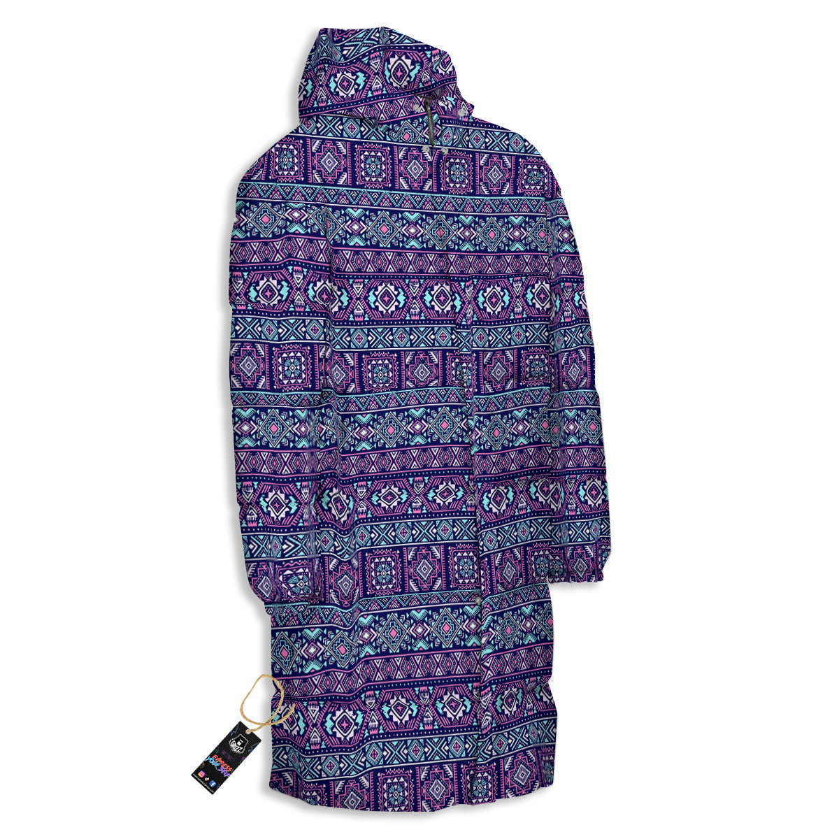 Grunge Trippy Ethnic Aztec Print Long Down Jacket-grizzshop