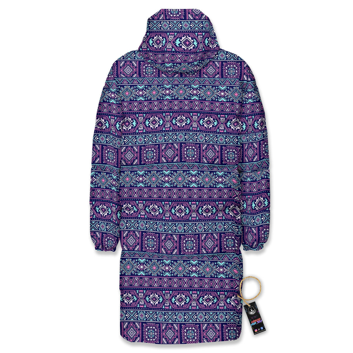 Grunge Trippy Ethnic Aztec Print Long Down Jacket-grizzshop